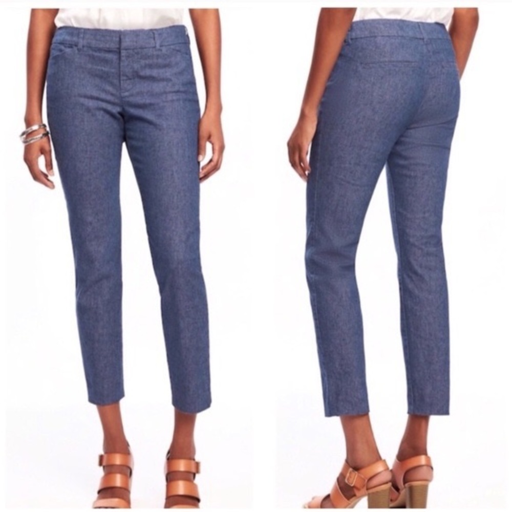 Old Navy Mid Rise Pixie Ankle Pants, Navy Blue Chambray, EUC